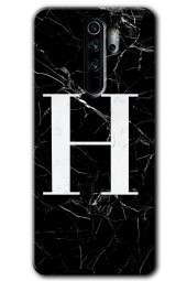Redmi Note 8 Pro Kılıf HD Desen Baskılı Arka Kapak - Siyah Mermer Desenli H Harfi - 1