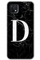 Oppo A15s Kılıf HD Desen Baskılı Arka Kapak - Siyah Mermer Desenli D Harfi - 1