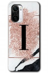 Redmi K40 Pro Kılıf HD Desen Baskılı Arka Kapak - Pembe Mermer Desenli I Harfi - 1