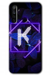 Realme 5i Kılıf HD Desen Baskılı Arka Kapak - Dark Neon Yaprak K Harfi - 1