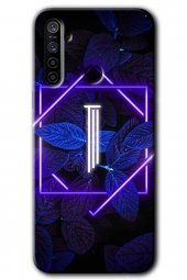 Realme 5i Kılıf HD Desen Baskılı Arka Kapak - Dark Neon Yaprak I Harfi - 1
