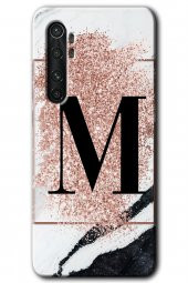 Xiaomi Mi Note 10 Lite Kılıf HD Desen Baskılı Arka Kapak - Pembe Mermer Desenli M Harfi - 1