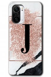Redmi K40 Pro Kılıf HD Desen Baskılı Arka Kapak - Pembe Mermer Desenli J Harfi - 1