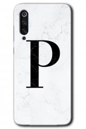 Xiaomi Mi 9 SE Kılıf HD Desen Baskılı Arka Kapak - Beyaz Mermer Desenli P Harfi - 1