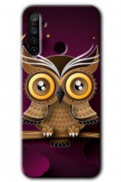 Realme 5i Kılıf HD Desen Baskılı Arka Kapak - Owl Bird Branch - 1