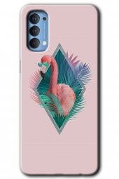 Oppo Reno 4 Kılıf HD Desen Baskılı Arka Kapak - Flamingo - 1