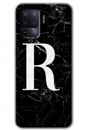 Oppo Reno 5 Lite Kılıf HD Desen Baskılı Arka Kapak - Siyah Mermer Desenli R Harfi - 1