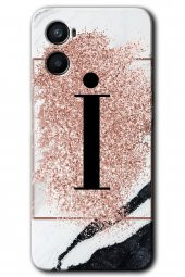 Oppo Reno 3 Kılıf HD Desen Baskılı Arka Kapak - Pembe Mermer Desenli İ Harfi - 1