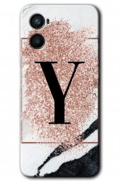 Oppo Reno 3 Kılıf HD Desen Baskılı Arka Kapak - Pembe Mermer Desenli Y Harfi - 1
