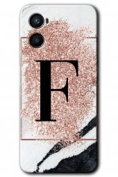 Oppo Reno 3 Kılıf HD Desen Baskılı Arka Kapak - Pembe Mermer Desenli F Harfi - 1