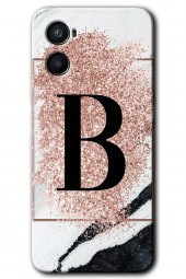 Oppo Reno 3 Kılıf HD Desen Baskılı Arka Kapak - Pembe Mermer Desenli B Harfi - 1