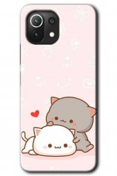 Xiaomi Mi 11 Lite Kılıf HD Desen Baskılı Arka Kapak - Kedi Aşkı - 1