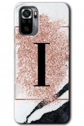 Redmi Note 10 Kılıf HD Desen Baskılı Arka Kapak - Pembe Mermer Desenli I Harfi - 1