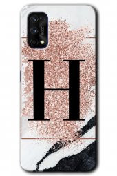 Realme 7 Pro Kılıf HD Desen Baskılı Arka Kapak - Pembe Mermer Desenli H Harfi - 1