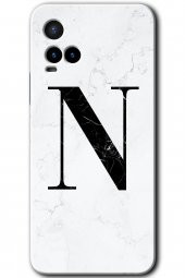 Vivo Y21 Kılıf HD Desen Baskılı Arka Kapak - Beyaz Mermer Desenli N Harfi - 1