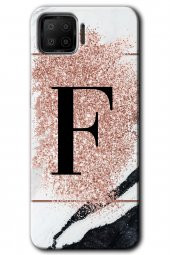 Oppo A73 Kılıf HD Desen Baskılı Arka Kapak - Pembe Mermer Desenli F Harfi - 1