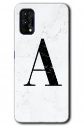 Realme 7 Pro Kılıf HD Desen Baskılı Arka Kapak - Beyaz Mermer Desenli A Harfi - 1