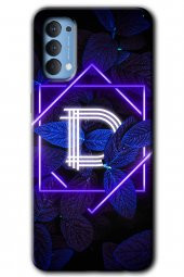 Oppo Reno 4 Kılıf HD Desen Baskılı Arka Kapak - Dark Neon Yaprak D Harfi - 1