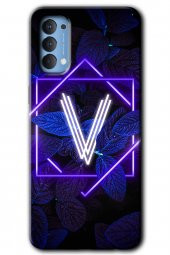 Oppo Reno 4 Kılıf HD Desen Baskılı Arka Kapak - Dark Neon Yaprak V Harfi - 1