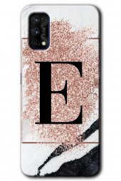 Realme 7 Pro Kılıf HD Desen Baskılı Arka Kapak - Pembe Mermer Desenli E Harfi - 1