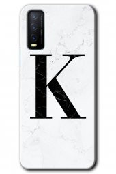 Vivo Y11s Kılıf HD Desen Baskılı Arka Kapak - Beyaz Mermer Desenli K Harfi - 1