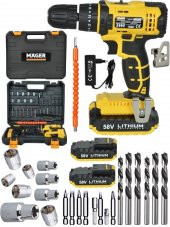 Mager Germany Thechnology 58 W 5 Ah Darbeli Çift Akülü 24 Parça Setli Çantalı Şarjlı Vidalama Matkap - 1