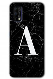 Realme 7 Pro Kılıf HD Desen Baskılı Arka Kapak - Siyah Mermer Desenli A Harfi - 1