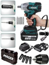 Mager Akülü Somun Sıkma Matkap 88 Watt 10 Ah Yedek Akülü Çantalı Vidalama Madren Dahil 12 li Set - 1