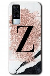 Vivo Y51a Kılıf HD Desen Baskılı Arka Kapak - Pembe Mermer Desenli Z Harfi - 1