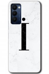 Tecno Camon 18 Kılıf HD Desen Baskılı Arka Kapak - Beyaz Mermer Desenli İ Harfi - 1