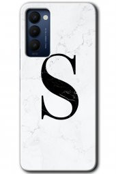 Tecno Camon 18 Kılıf HD Desen Baskılı Arka Kapak - Beyaz Mermer Desenli S Harfi - 1