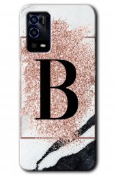 Oppo A55 Kılıf HD Desen Baskılı Arka Kapak - Pembe Mermer Desenli B Harfi - 1