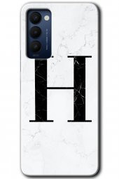 Tecno Camon 18 Kılıf HD Desen Baskılı Arka Kapak - Beyaz Mermer Desenli H Harfi - 1