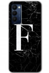 Tecno Camon 18 Kılıf HD Desen Baskılı Arka Kapak - Siyah Mermer Desenli F Harfi - 1