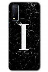 Vivo Y11s Kılıf HD Desen Baskılı Arka Kapak - Siyah Mermer Desenli I Harfi - 1