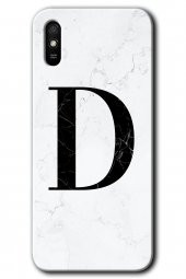 Redmi 9A Kılıf HD Desen Baskılı Arka Kapak - Beyaz Mermer Desenli D Harfi - 1