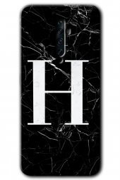 Oppo Reno 2z Kılıf HD Desen Baskılı Arka Kapak - Siyah Mermer Desenli H Harfi - 1