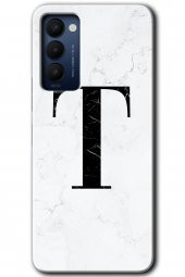 Tecno Camon 18 Kılıf HD Desen Baskılı Arka Kapak - Beyaz Mermer Desenli T Harfi - 1