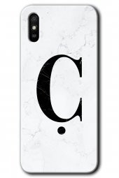 Redmi 9A Kılıf HD Desen Baskılı Arka Kapak - Beyaz Mermer Desenli Ç Harfi - 1