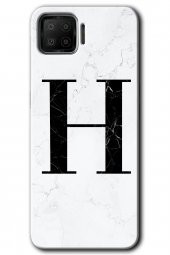 Oppo A73 Kılıf HD Desen Baskılı Arka Kapak - Beyaz Mermer Desenli H Harfi - 1
