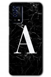 Oppo A55 Kılıf HD Desen Baskılı Arka Kapak - Siyah Mermer Desenli A Harfi - 1