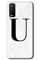 Vivo Y11s Kılıf HD Desen Baskılı Arka Kapak - Beyaz Mermer Desenli U Harfi - 1