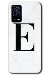 Oppo A55 Kılıf HD Desen Baskılı Arka Kapak - Beyaz Mermer Desenli E Harfi - 1