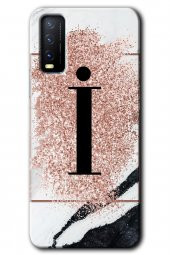 Vivo Y11s Kılıf HD Desen Baskılı Arka Kapak - Pembe Mermer Desenli İ Harfi - 1