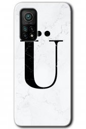 Xiaomi Mi 10T Kılıf HD Desen Baskılı Arka Kapak - Beyaz Mermer Desenli Ü Harfi - 1