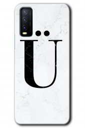 Vivo Y11s Kılıf HD Desen Baskılı Arka Kapak - Beyaz Mermer Desenli Ü Harfi - 1