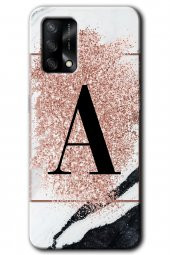 Oppo A74 Kılıf HD Desen Baskılı Arka Kapak - Pembe Mermer Desenli A Harfi - 1
