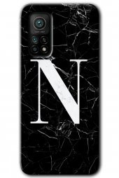 Xiaomi Mi 10T Kılıf HD Desen Baskılı Arka Kapak - Siyah Mermer Desenli N Harfi - 1