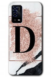 Oppo A55 Kılıf HD Desen Baskılı Arka Kapak - Pembe Mermer Desenli D Harfi - 1