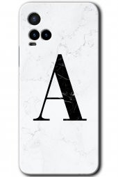 Vivo Y21 Kılıf HD Desen Baskılı Arka Kapak - Beyaz Mermer Desenli A Harfi - 1